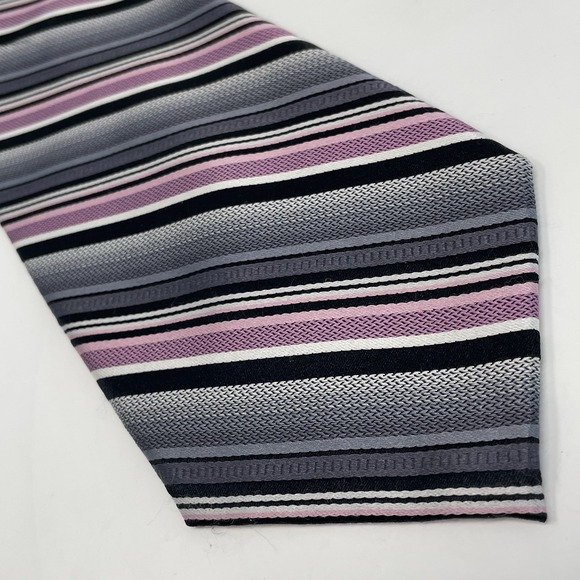Other - Platinum Designs Tie Handmade Silk Pink Gray Black VTG 3.75x62" Stripes Classic